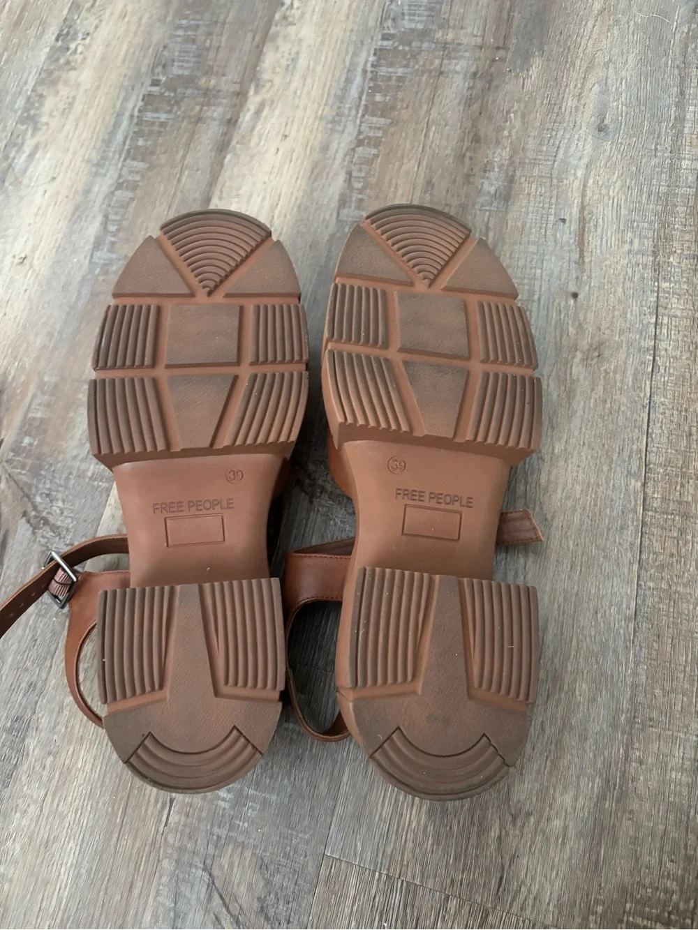 Free People Tan Brown Platform Mary Jane Sandals with Ankle Strap